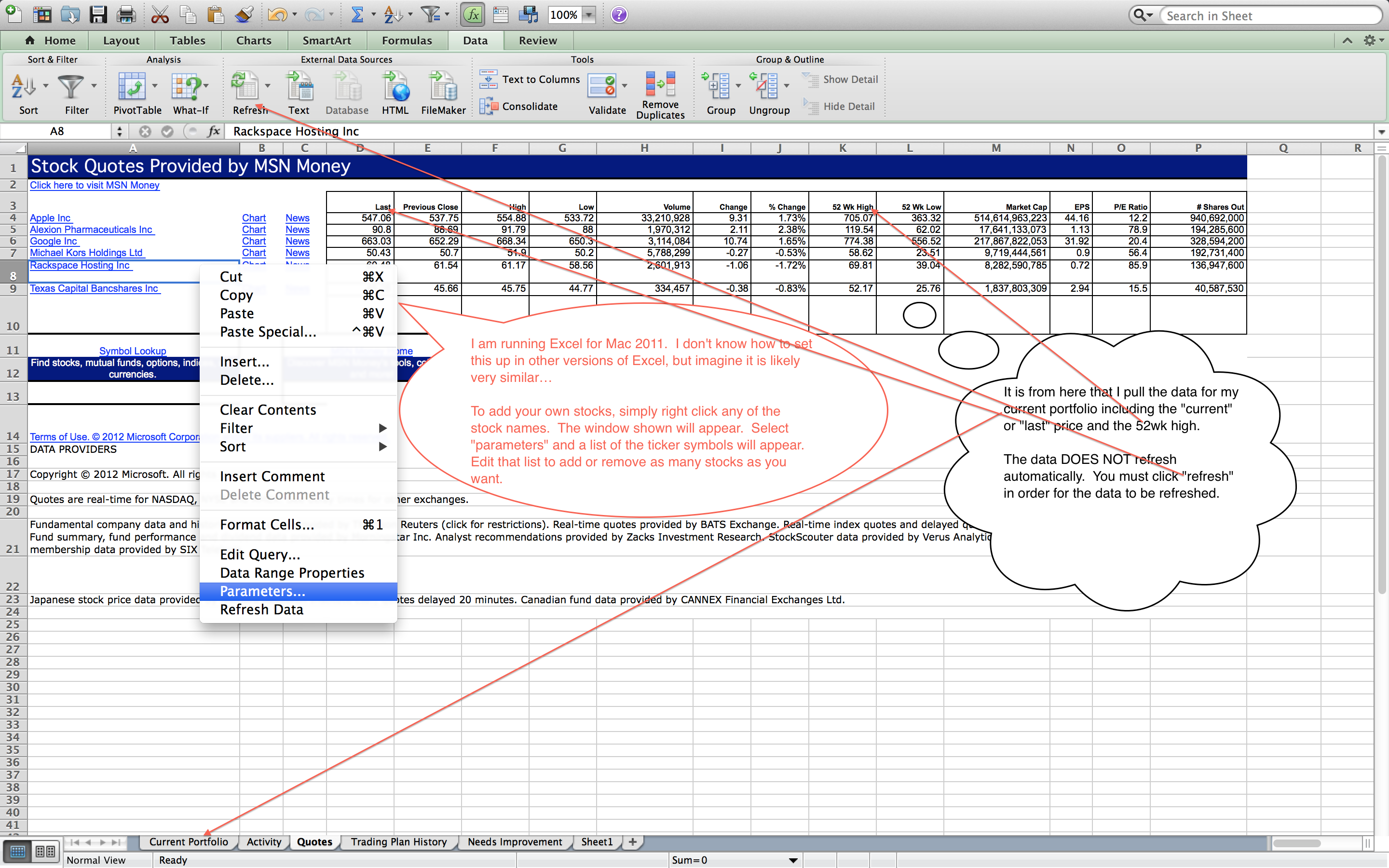 option trading in excel